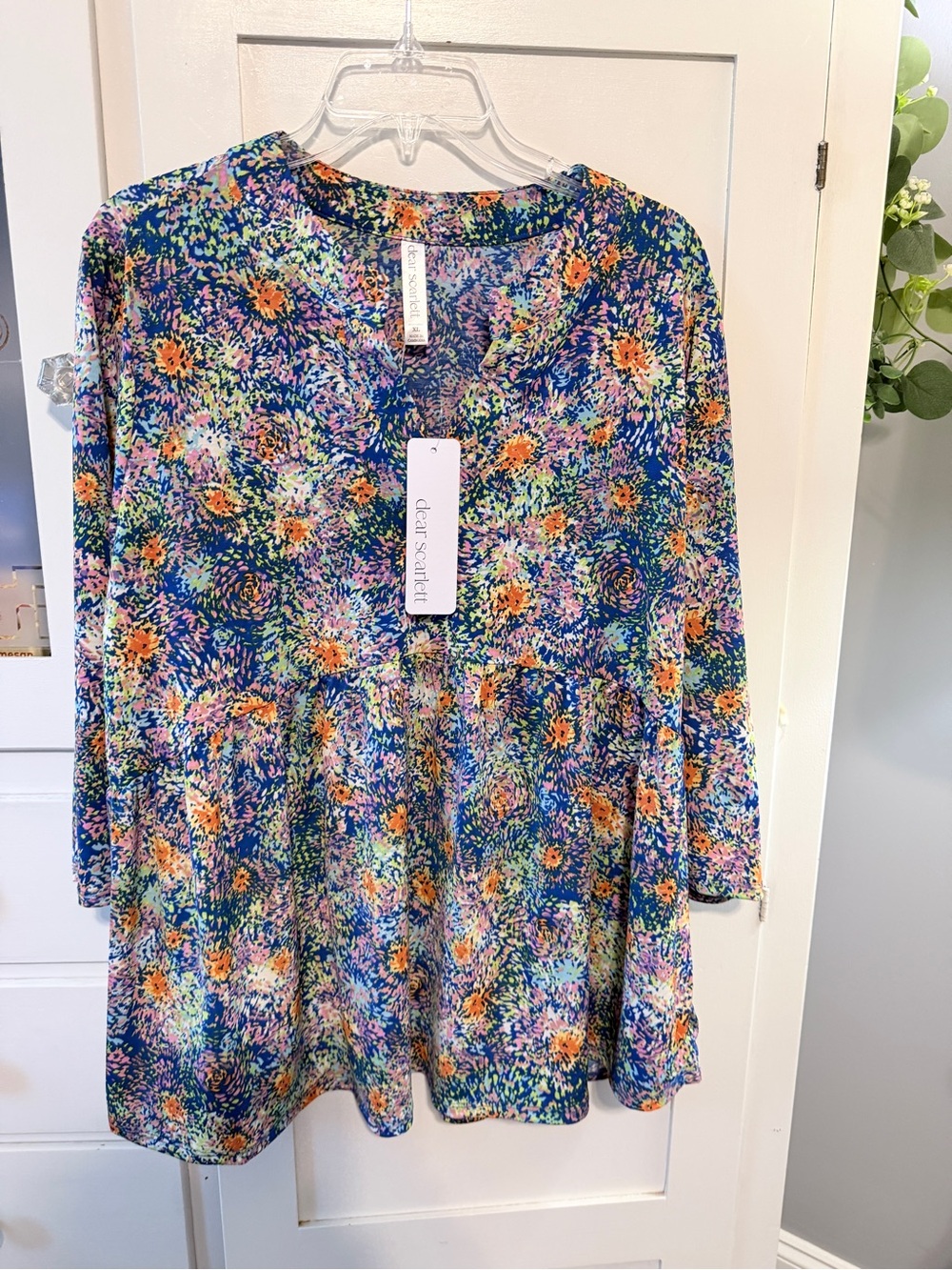Dear Scarlett Floral Multicolor Peplum Tunic - Blue & Orange